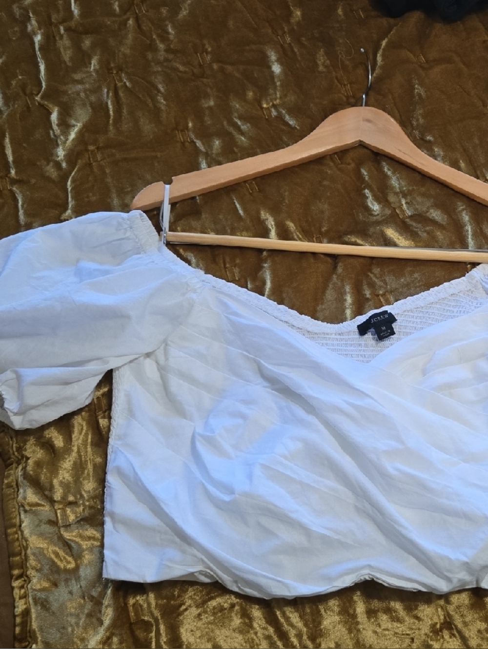J. Crew White Off-Shoulder Puff Sleeve Crop Top